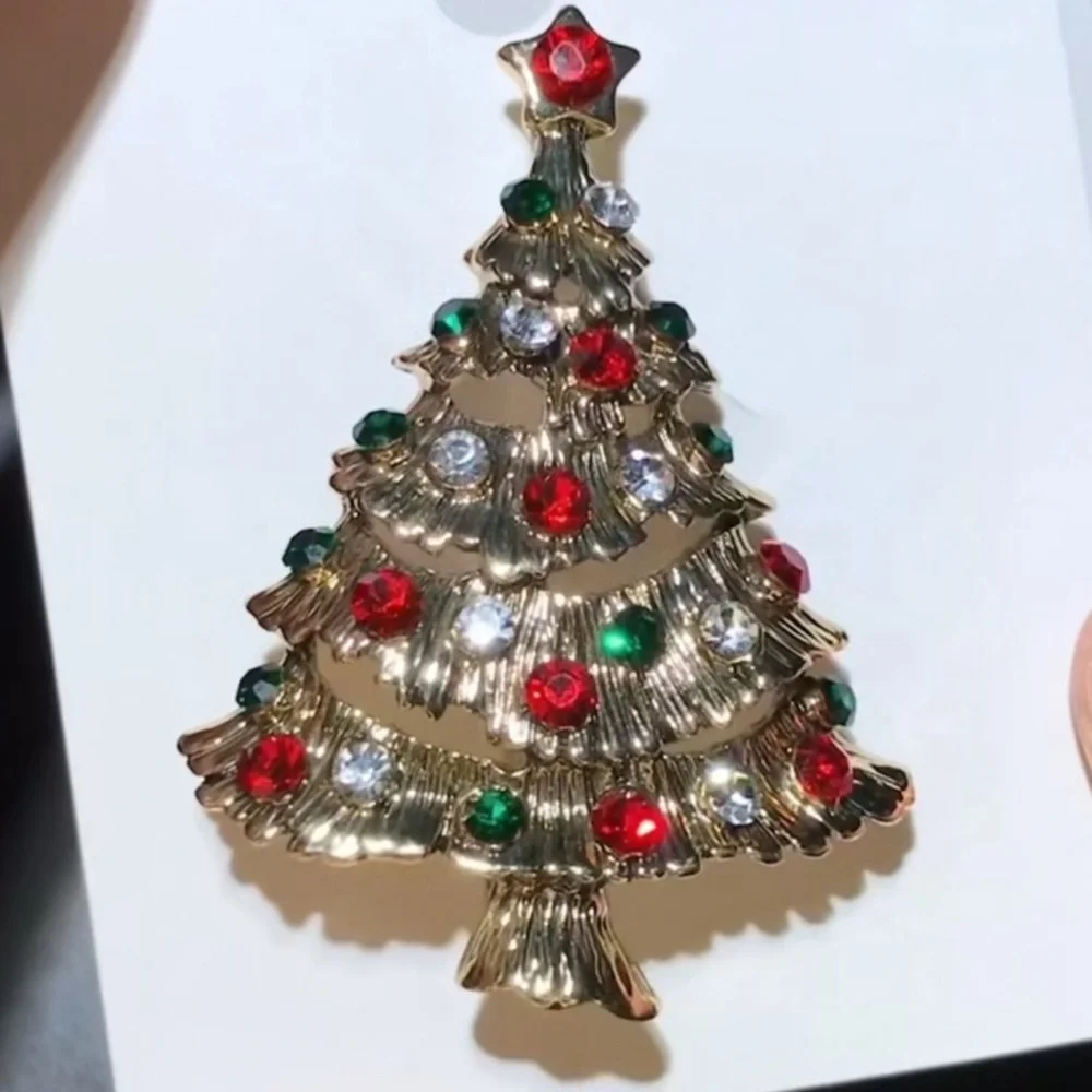 Betsey Johnson Festive Christmas Tree Gold Brooch - Picture 3 of 4